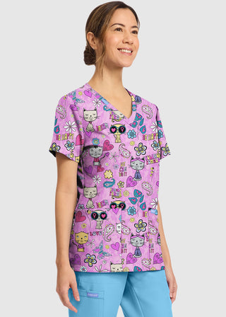 Cherokee Women's Feline Female Print V-Neck Top