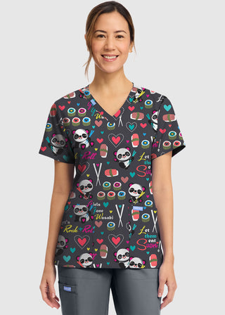 Cherokee Women's Girls Gone Wasabi Print V-Neck Top