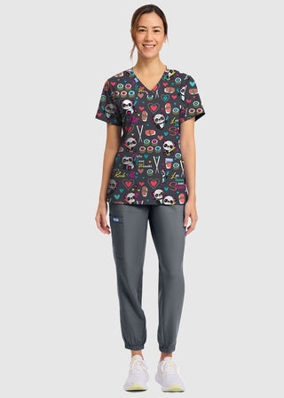 Cherokee Women's Girls Gone Wasabi Print V-Neck Top