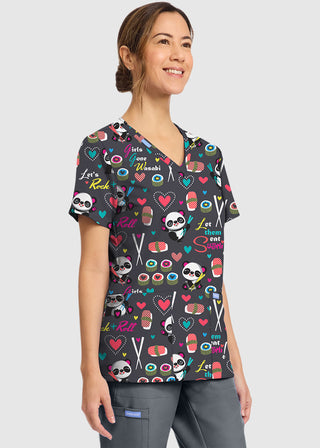 Cherokee Women's Girls Gone Wasabi Print V-Neck Top