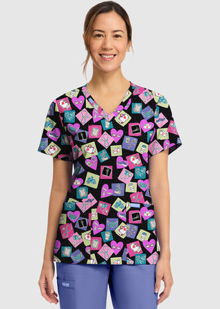 Cherokee Women's Health-abet Print V-Neck Top