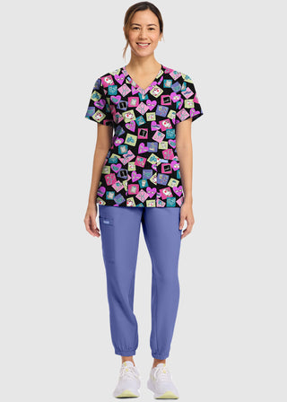 Cherokee Women's Health-abet Print V-Neck Top