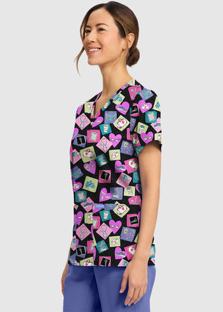 Cherokee Women's Health-abet Print V-Neck Top