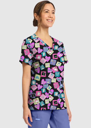 Cherokee Women's Health-abet Print V-Neck Top