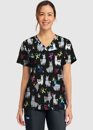Cherokee Women's Llama Be Aware Print V-Neck Top