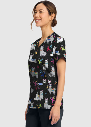 Cherokee Women's Llama Be Aware Print V-Neck Top