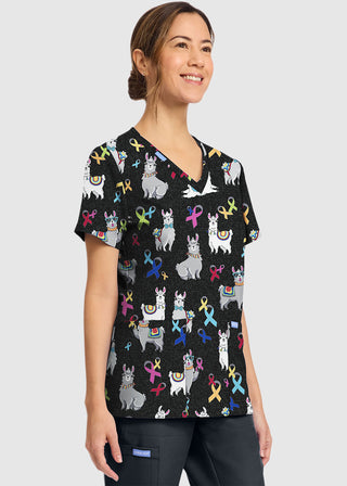 Cherokee Women's Llama Be Aware Print V-Neck Top