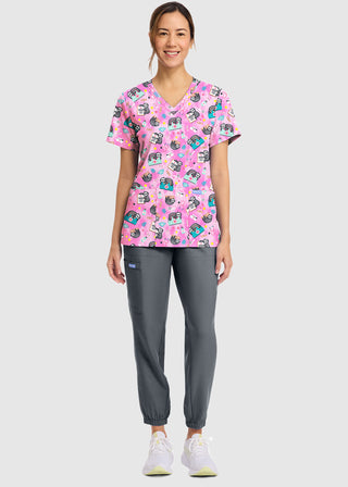 Cherokee Women's Nurse Sloth Print V-Neck Top