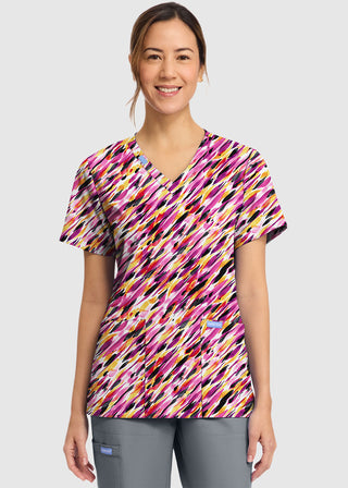 Cherokee Women's Watercolor Marks Print V-Neck Top