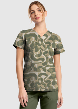 Cherokee Unisex Dickies Prints V-Neck Print Top in Abstract Camo