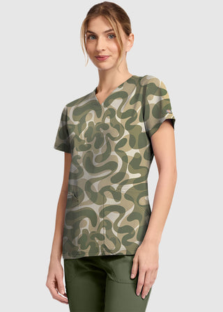 Cherokee Unisex Dickies Prints V-Neck Print Top in Abstract Camo