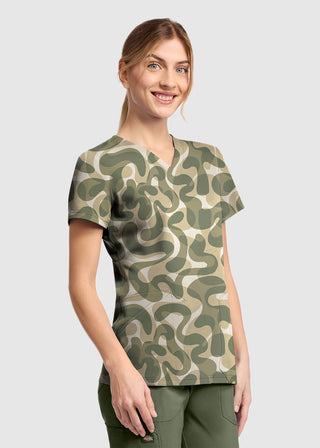 Cherokee Unisex Dickies Prints V-Neck Print Top in Abstract Camo