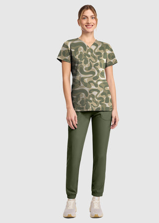 Cherokee Unisex Dickies Prints V-Neck Print Top in Abstract Camo