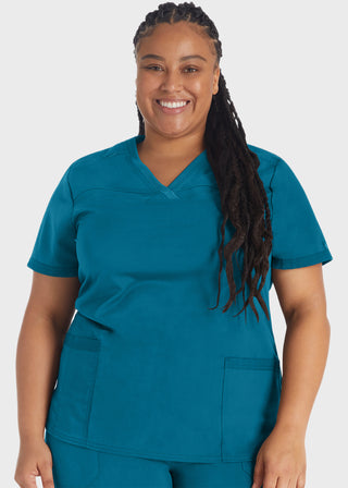 Dickies Balance Women's V-Neck Top With Rib Knit Panels