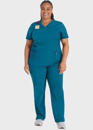 Dickies Balance Women's V-Neck Top With Rib Knit Panels