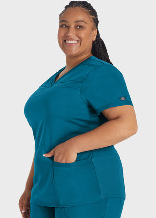 Dickies Balance Women's V-Neck Top With Rib Knit Panels