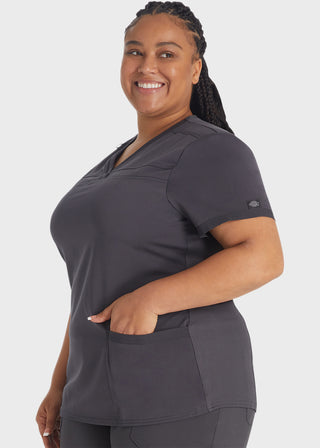 Dickies Balance Women's V-Neck Top With Rib Knit Panels