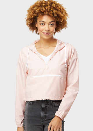 Independent Trading Co Women's Lightweight Quarter-Zip Pullover Crop Windbreaker