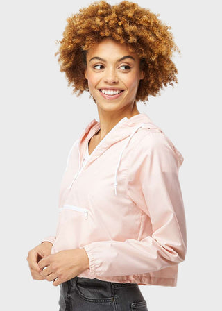 Independent Trading Co Women's Lightweight Quarter-Zip Pullover Crop Windbreaker