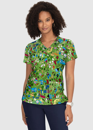 Koi French Bull by koi Lulu Women's Happy Trail Print Scrub Top