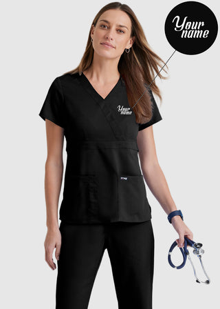 Free Embroidery Junior Fit Mock Wrap Nurse Scrub Top