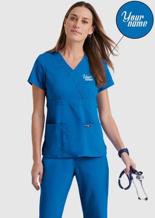 Free Embroidery Junior Fit Mock Wrap Nurse Scrub Top