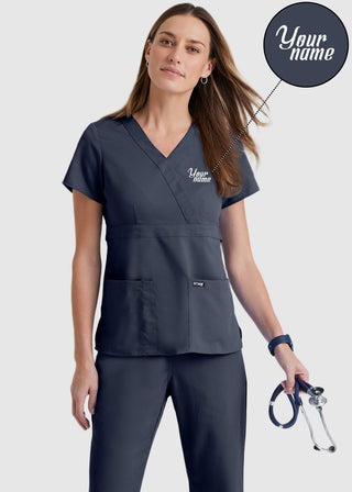 Free Embroidery Junior Fit Mock Wrap Nurse Scrub Top