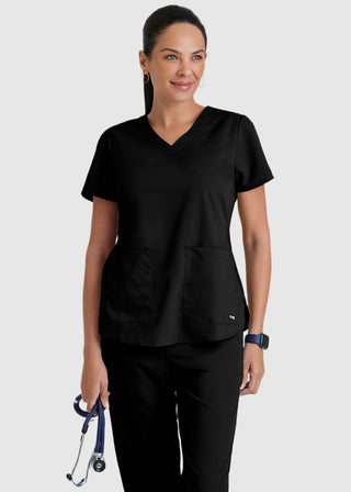 Greys Anatomy Women's Two Pocket V-Neck Shirred Back Scrub Top