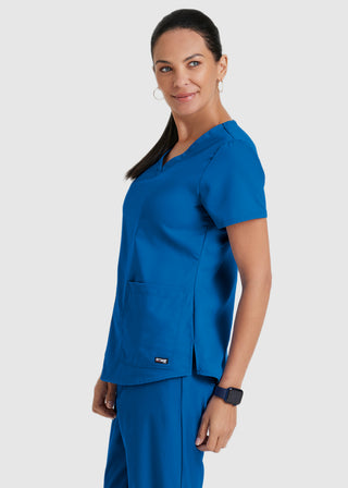 Greys Anatomy Women's Two Pocket V-Neck Shirred Back Scrub Top