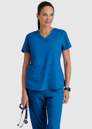 Greys Anatomy Women's Two Pocket V-Neck Shirred Back Scrub Top