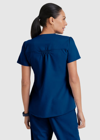 Greys Anatomy Women's Two Pocket V-Neck Shirred Back Scrub Top