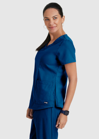Greys Anatomy Women's Two Pocket V-Neck Shirred Back Scrub Top