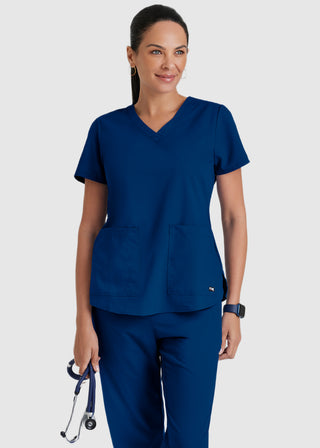 Greys Anatomy Women's Two Pocket V-Neck Shirred Back Scrub Top