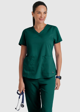 Greys Anatomy Women's Two Pocket V-Neck Shirred Back Scrub Top