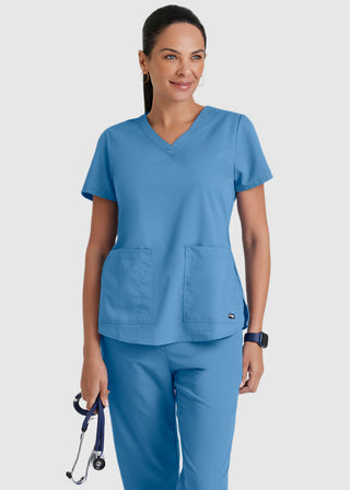 Greys Anatomy Women's Two Pocket V-Neck Shirred Back Scrub Top