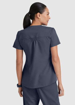 Greys Anatomy Women's Two Pocket V-Neck Shirred Back Scrub Top