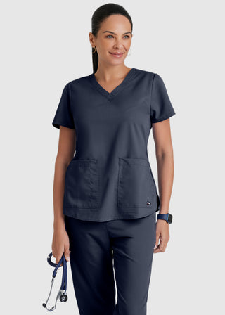 Greys Anatomy Women's Two Pocket V-Neck Shirred Back Scrub Top