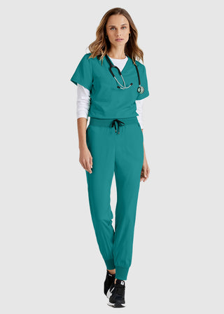 Grey's Anatomy Spandex Stretch Women's Soft Rib Waist Jogger Scrub Petite Pant