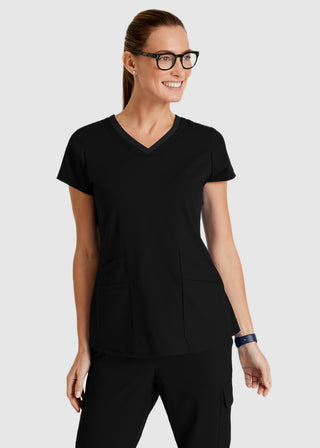 Grey's Anatomy Spandex Stretch Women's Meredith Two-Tone V-Neck Scrub Top