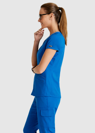 Grey's Anatomy Spandex Stretch Women's Meredith Two-Tone V-Neck Scrub Top