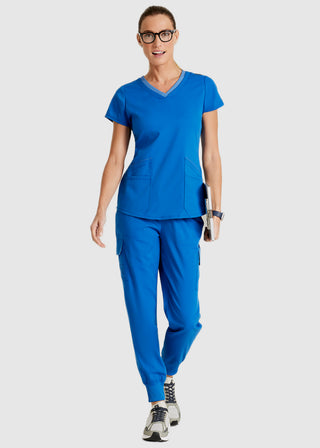 Grey's Anatomy Spandex Stretch Women's Meredith Two-Tone V-Neck Scrub Top