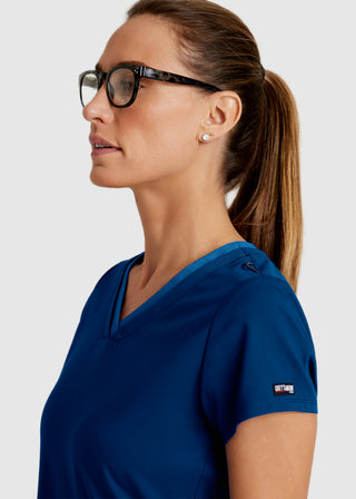 Grey's Anatomy Spandex Stretch Women's Meredith Two-Tone V-Neck Scrub Top