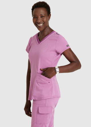 Grey's Anatomy Spandex Stretch Women's Meredith Two-Tone V-Neck Scrub Top