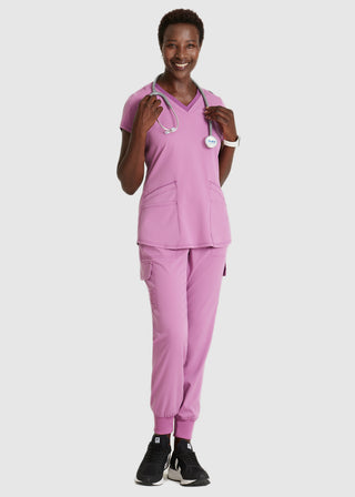 Grey's Anatomy Spandex Stretch Women's Meredith Two-Tone V-Neck Scrub Top