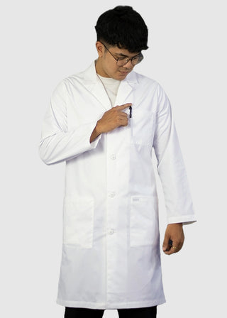 HeedFit Free Embroidery Unisex 40 Inches Long White Lab Coat with Inner Pocket