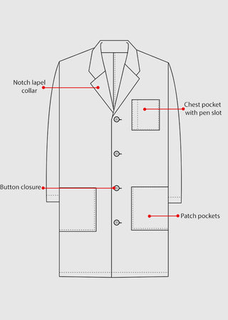 HeedFit Unisex 40 Inches Long White Lab Coat with Inner Pocket