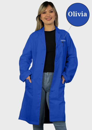 Free Embroidery Unisex 40 Inches Classic Long White Lab Coat