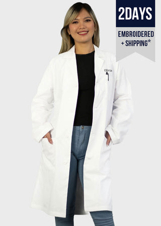 Free Embroidery Unisex 40 Inches Classic Long Lab Coat