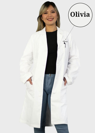 Free Embroidery Unisex 40 Inches Classic Long White Lab Coat