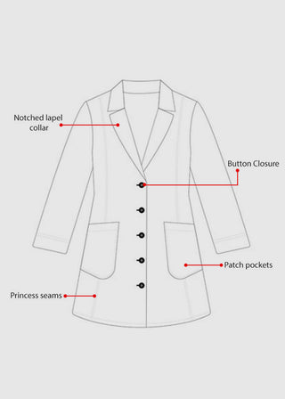 HeedFit Free Embroidery Women's Two Pocket 35 Inches White Medical Lab Coat